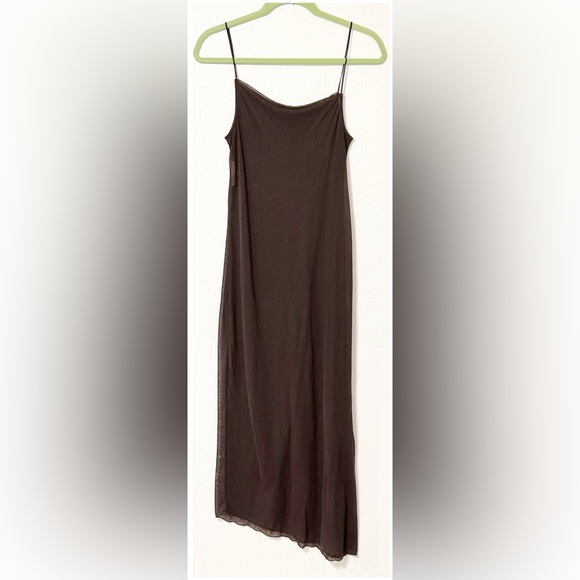 Paloma Wool SORA MAXI DRESS Brown Sheer Slip Elasticized spaghetti straps - Picture 4 of 10